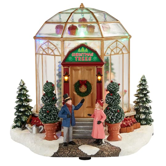 7.5" LED Lights & Music Christmas Village Tree Shop